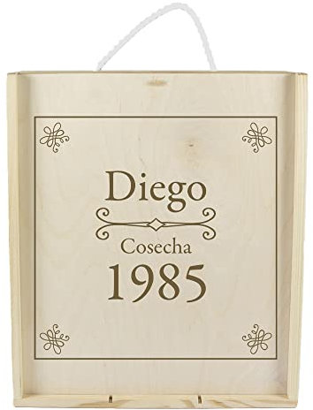 Caja de Madera para tres Botellas de Vino grabada con Nombre, felicitación y año