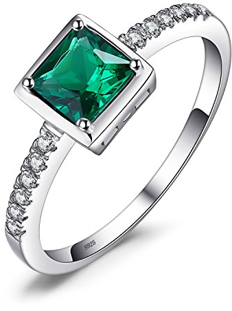 JewelryPalace Quadrat Simulierter Grün Smaragd Ring Verlobungsring Damen, Grün Schmuck Set, Ring Silber 925 Damen Ring Mit Stein, Damenring Solitär Silberringe Damen 925 Ringe Frauen Zirkonia 51