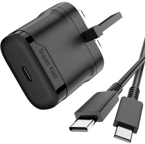 Newding 25W Super Fast Charger for Samsung Galaxy A56 A55 A54 A36, Black UK Plug with 1.5M Cable, USB C Mains Adapter