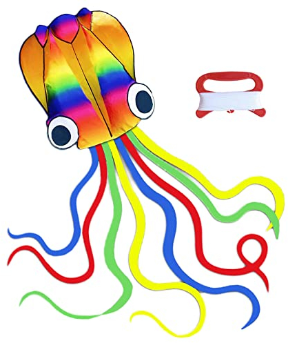 VIKSAUN großer Oktopus-Drachen Kinder Drachen für Kinder geeignet für Strand und Parks mit 100 Meter Flugleine und Spule Geschenk für Jungen Mädchen Strand und Sommerspielzeug(Regenbogenfarben)