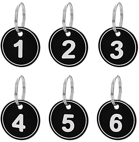 Aspire 20 Stück Zahlenschlüsselanhänger mit Ring, ABS nummeriert ID Tag Schlüsselanhänger, Schwarz, 1to20