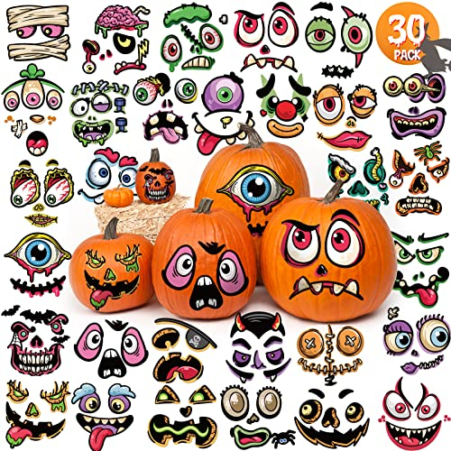 Zayvor 30 Kürbis Aufkleber,Halloween Basteln Kinder, Halloween Sticker, Dekorative Emoji-Aufkleber Sticker Deko, Kürbisausdrücke Aufkleber Trick Or Treat Party Gefälligkeiten Für Festival Dekoration