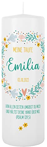 Striefchen® Taufkerze, 25 cm Höhe, verschiedene Motive, mit Ihren Wunschdaten personalisiert Bunter Kranz