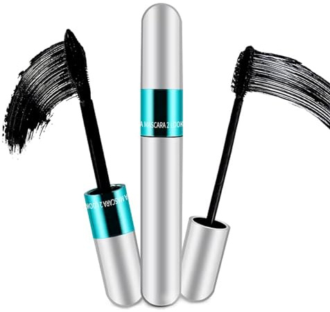 2 Pack 2 in 1 5x Longer Washable Mascara, 4D Silk Fiber Lash For VIBELY Mascara, No Clumping, Long-lasting Black