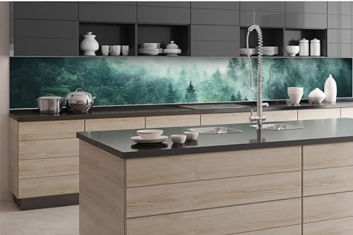 Dimex Küchenrückwand Folie Selbstklebend NEBLIGER Wald 350 x 60 cm | Klebefolie - Dekofolie - Spritzschutz für Küche | Made in EU