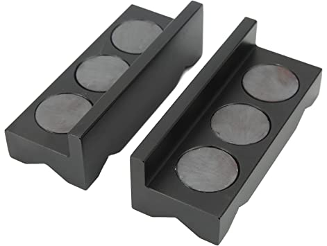 Vise Soft Jaws, 2 Stück Schraubstock-Kieferauflagen - Magnetisch, Stahl Billet Aluminium Magnetisch Hochleistungs-geriffelte Oberfläche Mehrzweck für Alle Schraubstöcke