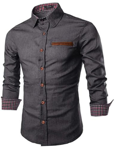COOFANDY Shirts for Mens Long Sleeve Denim Shirts Formal Casual Regular Fit Cowboy Shirt Western Button Down Dress Work Shirt Stretch Plaid Collar Classic AA-Grey XXL