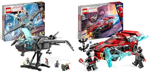 LEGO 76248 Marvel Der Quinjet der Avengers & 76244 Marvel Miles Morales vs. Morbius Set, Spider-Man Rennwagen Spielzeugauto zum Bauen aus Abenteuer im Spiderverse mit Spidey Minifiguren