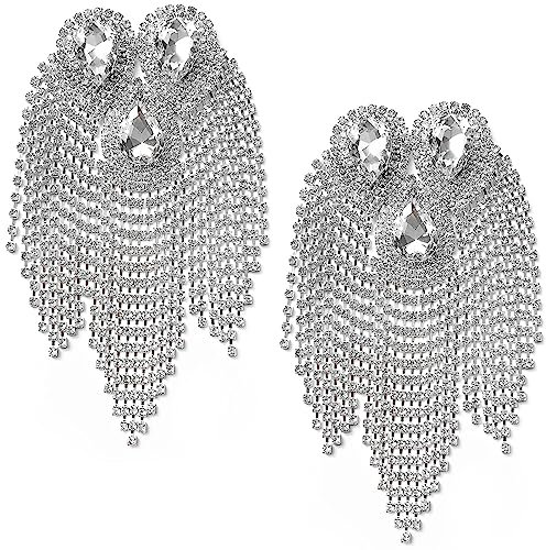 YXJDWEI 1 Paar Schulterklappen Strass Epaulette mit Bling Quaste Kette Brosche für DIY Kleidung Deko Schmuck Zubehör (Weiß)