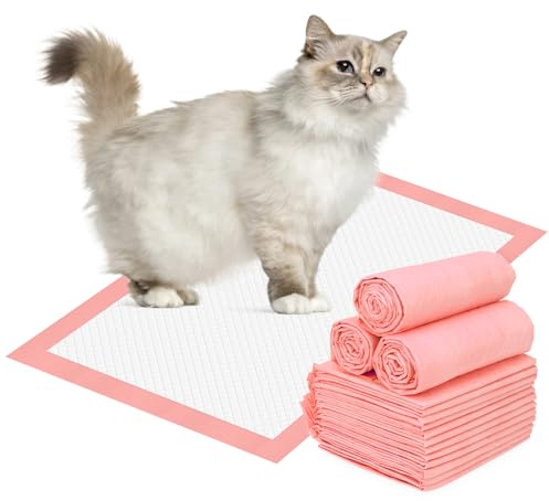 PWEZON Disposable Litter Tray Liners, 50 pcs Super Absorbent Training Pads, 6-Layer Leak-Proof Cat Litter Liners, 45 x 33 cm Cat Litter Box Liners for Cat Breeze Litter System (Pink)