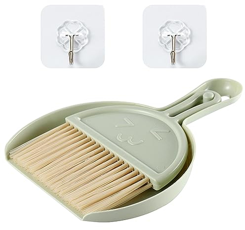 ATBUSS 1 mini recogedor y cepillo con 2 ganchos, juego de cepillos de mesa portátil, pequeño juego de limpieza de escoba y recogedor, limpiador de suciedad de mesa, adecuado para limpiar mesas