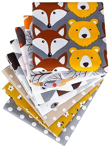 Egurs Baumwollstoff Meterware mit Tiere Muster 8 Stück/Set Twill Baumwolle Stoff Tuch Patchwork Stoffe Paket Stoffreste Stoffpaket ZUN Nähen Quilten Basteln Handwerk Baumwolltuch 9# 50 * 40cm