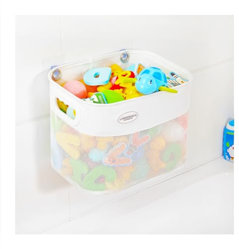 Ligereza Quick Scoop Baby Mesh Bath Toy Organizer, 2X Capacity & Large Opening, Toddler Toy Storage (White)