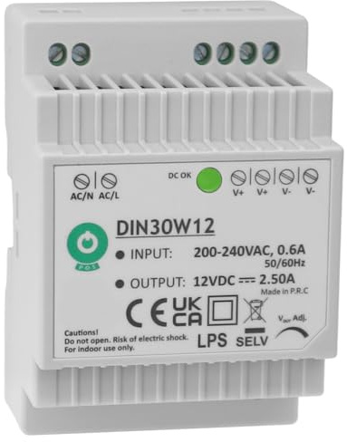 WITTKOWARE POS Power DIN30W12 Hutschienen-Netzteil 12V / 2,5A / 30W | Kompaktes DIN-Rail Schaltnetzteil für Hutschiene & Schaltschrank