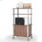 KOMFOTTEU Carrello da Cucina a 3 Livelli per Microonde, Carrello Portaoggetti con Ruote e Armadio con Porta, Carrello di Servizio in Legno, Organizer per Sala da Pranzo, 60 x 40 x 98 cm (Marrone)