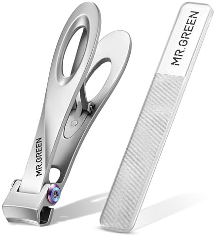 MR.GREEN Nail Clippers Wide Jaw Opening Stainless Steel Fingernail Clipper Thick Hard Toenail Cutter Manicure Scissors Tools (Nail Clipper (Large)+Nano Glass Nail File)