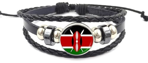 Kenya Flag Bracelet,Woven Leather Flags Bracelets,Detachable Flag Bracelet For Men And Women,National Cuff Rope Wristband Jewelry,Fashion Handmade Bracelet For Man Woman Special Day'S Gift,Style,