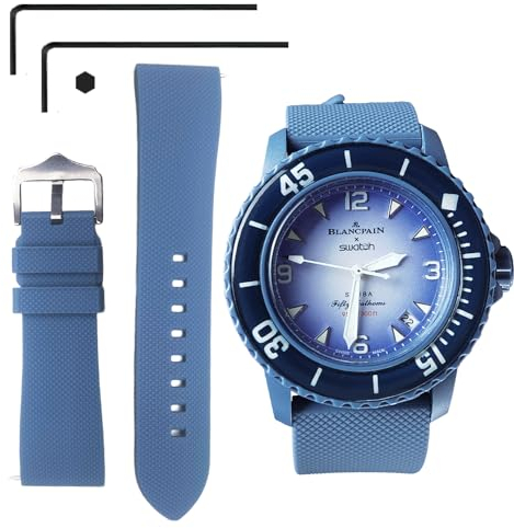 Ocdin 22 mm Uhrenarmband, Ersatz für Blancpain X Swatch mit Sechskantschlüssel, Schnellverschluss, Silikon-Uhrenarmband, kompatibel mit biokeramischem Scuba Fifty Fathoms (22 mm, blau)