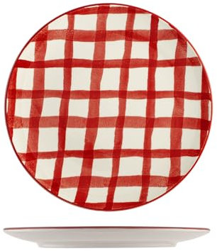 H&H Check Set 6 Piatti Piani, Ceramica, 26cm, Natale, Rosso