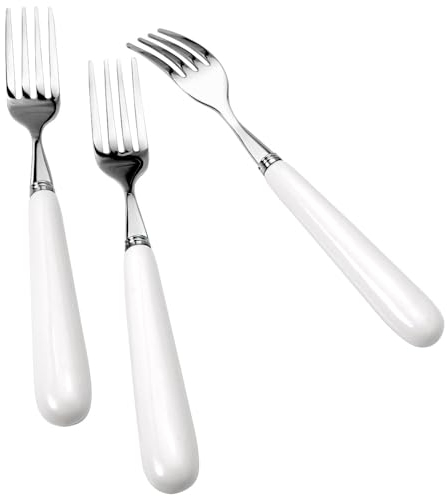 MEIYAHOME 8inch Fine Dinner Forks 20.5cm Good Main Fork 18/10 Stainless Steel Table Fork (Creative White Ceramic Handle) Main Course Fork, 4-Tine Fork, sus304 Great Steak Fork (3 Pcs)