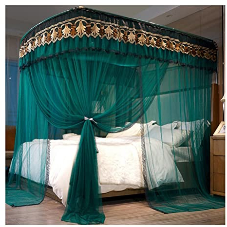 EsEntL Grünes Sommerbetthimmel-Moskitonetz, Einzelbett, Doppelbett, Kingsize-Bett, Vorhang mit Metallstütze (Größe: 180 x 220 cm)