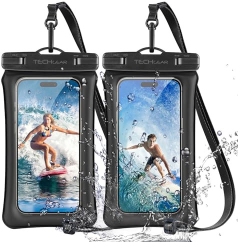 TECHGEAR Waterproof Phone Pouch, [2 Pack] IPX8 Floating Case for Swimming, Waterproof Phone Bag with Lanyard Compatible for iPhone 16e 16 15 14 13 12, Samsung Galaxy S25 S24 S23 Ultra A16 A35 A26 etc