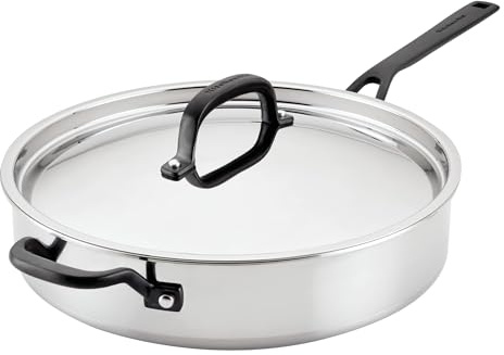 KitchenAid Casseruola a 5 strati in acciaio inox rivestito in acciaio inox a induzione con coperchio, 5 litri - acciaio inossidabile lucido