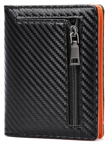 GAEKEAO Herren-Geldbörse, schmal, RFID-blockierend, dünn, Kreditkartenhalter, echtes Leder, minimalistische Vordertasche, Geldbörse für Herren, mit Münzfach mit Reißverschluss, Typ 1, Schwarz und