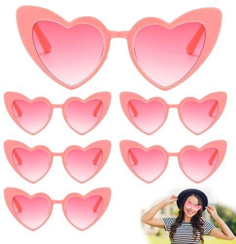 6 Pcs Sonnenbrille Herzform,Herz Sonnenbrille für Damen,Vintage Herzform Brille 90er Jahre Hippie Brille, für Geburtstagsparty,Hochzeit, Karneval, für Kinder und Erwachsene