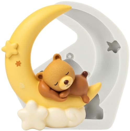 MINFEIDMS Stampo in silicone a forma di orsetto addormentato, stampo per cioccolato, luna, stella, nuvola, caramelle, decorazione per torte di zucchero, topper per pasta di gomma, argilla polimerica
