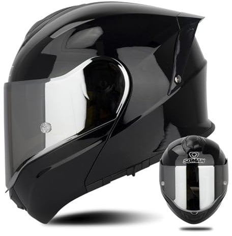 ZXJDP Flip Up Modular Motorcycle Helmet with Tinted Visor, DOT/ECE Approved Dual Visor Full Face Motorbike Helmet, Cool Snowmobile Moped Street Bike Helmet for Men Women,Bright Black C,XXXXL