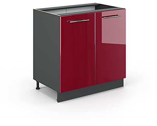 Vicco Küchenunterschrank Fame-Line, Bordeaux Hochglanz/Anthrazit 80 cm