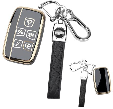 Aeipou Coque de clé de voiture pour Range Rover Evoque Sport Accessoires Porte-clés Coque en cuir pour Landrover 5 boutons Smart Coque de protection en silicone (noir)