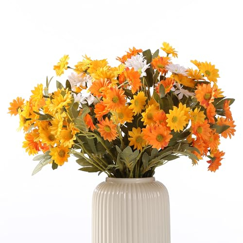 HNVNER Flores Artificiales de Seda 6 Piezas Margaritas Flores Falsas de 3 Colores, Artificiales Decoracion Que Parecen Reales de Casa Fiesta Boda Jarron Coronas Arreglos Florales