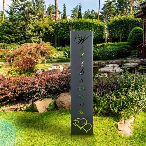 gardivo Garten deko Willkommen Schild 115cm Hoch, Gartenstecker, Gartenschild, Gartendekoration, abkantung, Gartendekoration (Anthrazit, Provenzalisch)