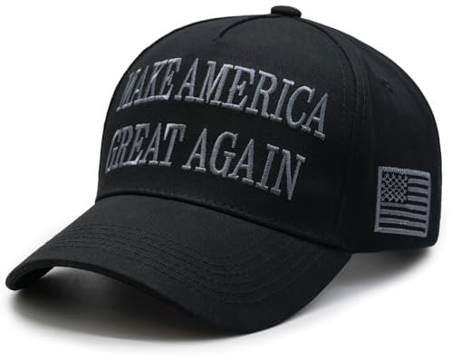 Donald Trump 2024 45-47 Never Surrender MAGA Hat, Make America Great Again Slogan mit USA-Flagge, schwarz & gold, verstellbare Kappe, schwarz & grau, Maga-Hut, Einheitsgröße