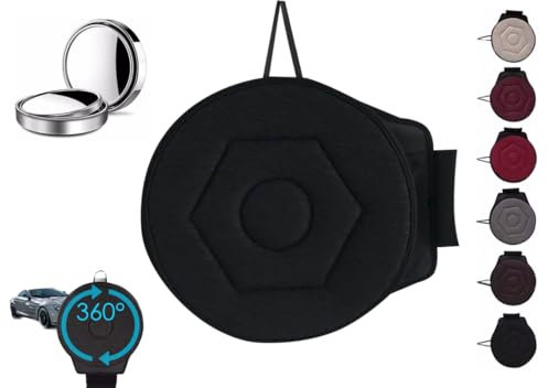 Zytuuob 360 drehbares Sitzkissen fürs Auto drehbares Sitzkissen für ältere Menschen mit Saugnapf konvexer Toter-Winkel-Spiegel Auto tragbar Unterstützung älterer Menschen Schwangere Frauen (Black)