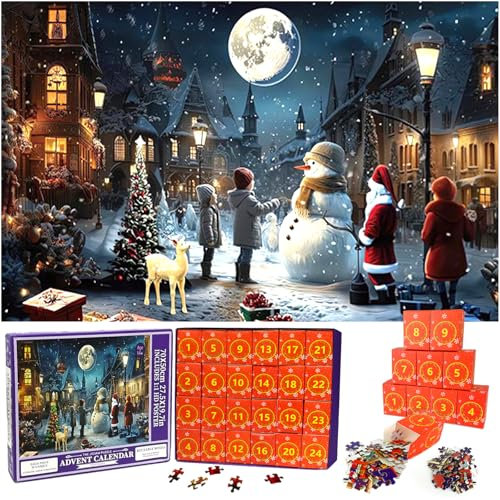 KutaKuta Advent Calendar 2024 Jigsaw Puzzle- Snowy Christmas Night, Christmas Jigsaw Puzzle-1008 Pieces Christmas Countdown Calendar 24 Days Jigsaw Puzzles, Christmas Gifts Toy for Adults Children