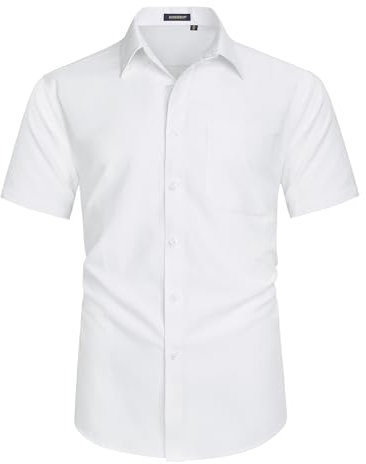 HISDERN Men's White Short Sleeve Oxford Shirt Smart Formal Casual Shirts for Men Adult Solid with Pocket Office Summer, 3XL