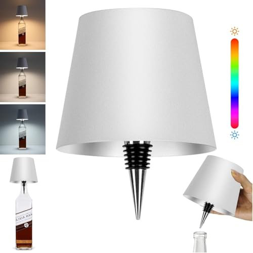 Pridola RGB Touch Control Wireless Bottle Lamp Kit - 3 Color Stepless Dimming LED Light, Rechargeable for Home Bar Decor (White(A))