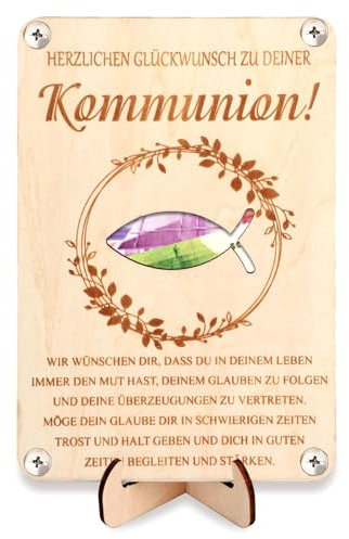 HOWAF Geldgeschenk Kommunion aus Holz - Geldgeschenke Kommunion Geldgeschenke Verpackung Kommunion Fisch kommunion Geschenk Geld Kommunion Karte, Kommunion Geschenke für Mädchen Junge