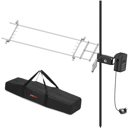 onlyfire Asador Juego de Brochetas para Barbacoa, Asador Eléctrico Giratorio para Camping, Parrilla de Carbón y Hoguera, Asador Giratorio con Asa Regulable en Altura, Bolsa de Transporte y Motor