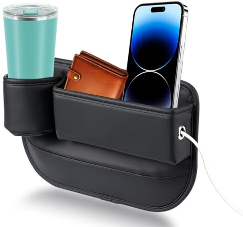 Ruayia Auto Lückenfüller Organizer, Konsole Seitentasche Aufbewahrungsbox, Auto Organizer für Vordersitz Lücke Füllen, PU Leder Autositz Lücke Lagerung Tasche für Handys, Karten, Münz, Brillen