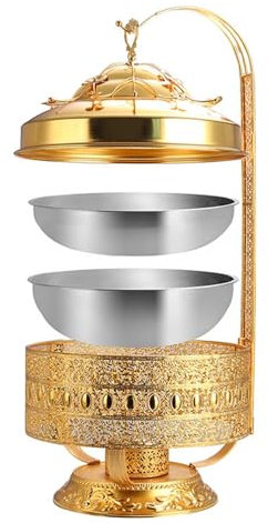 XYUERU 8L Stainless Steel Chafing Dish Buffet Set, with Hanging Top Lid, Elegant Gold Catering Buffet Dish,Round Food Warmers Pan for Restaurants