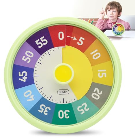 Idota Visueller Timer Kinder, 60 Minuten Countdown Ohne Ticken Hausaufgaben Timer Tragbarer Batteriebetriebener Timetimer (Ohne Akku) Zeitmanagement Tool für Klassenzimmer Schule Büro Küche - Grün