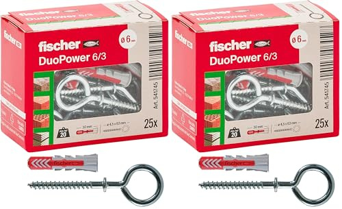 Fischer 541745 Tassello con Occhiolo Chiuso Duopower, Grigio/Rosso, 25 Pezzi (Confezione da 2)