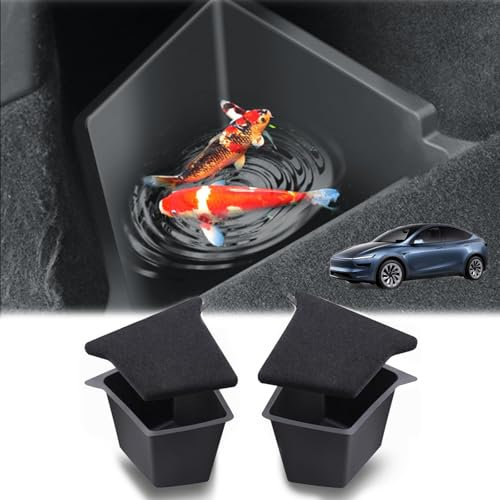 GAFAT Nuevo Tesla Model Y Juniper 2025 2026 Organizador de Maletero, TPE Resistente al Agua, Bandeja para Lado del Maletero, con Tapa Flocada, Tesla Model Y 2025 Accesorios [2 unidades]