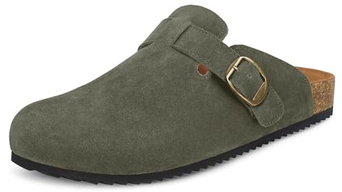 Intini Sabots Hommes Mules pour Fermé avec Semelle Pantoufles de Jardin Chaussons Souple Cuir Confortable Antidérapant Vert 44