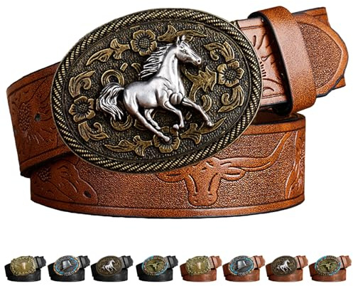 LUKIUP Western-Lederschnallengürtel, Cowboy Gürtel Herren, Gürtel mit Schnalle, Gürtelschnalle Western, Cowboy Accessoires für Männergeschenke Halloween Karneval