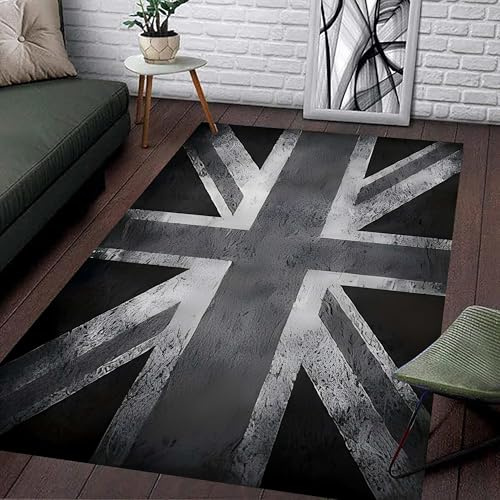 USHIRUG Union Jack Area Rug,60x90cm, Modern Stylish Grey Union Jack Themed Print Area Rugs With Non-Slip Backing, Luxurious Chic Soft Washable Non-Slip Rugs for Living Room Bedroom Dining Room